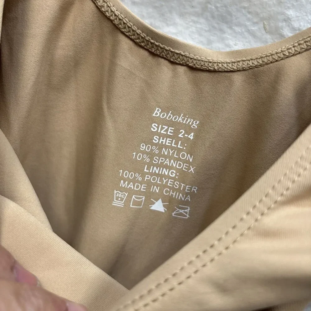 Boboking Gymnastics Leotard Girls Long Sleeve Scoop Neck Dance Beige 2 4 Stretch
